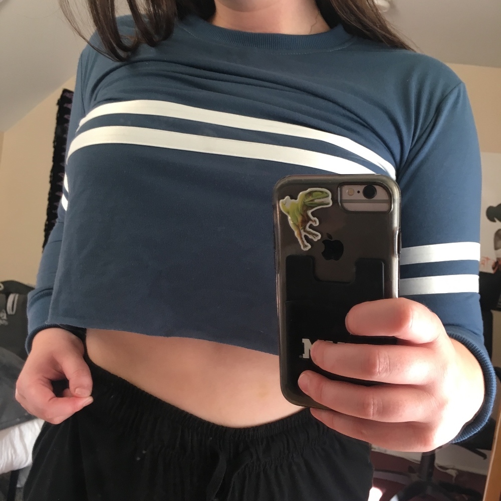 Blue striped long sleeve crop top
